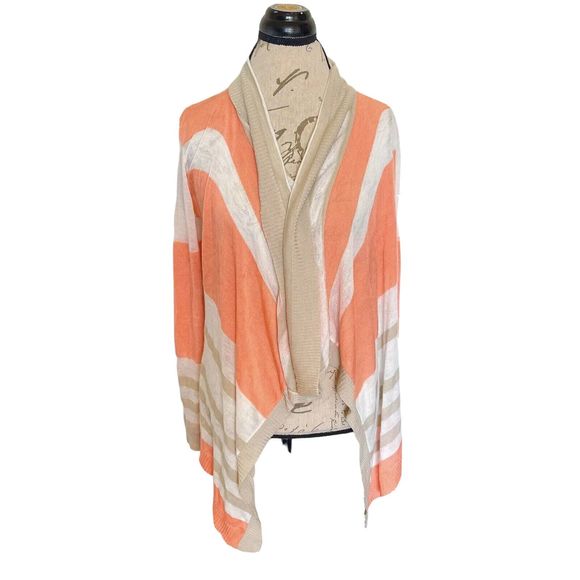 Say What? Womens Cardigan Open Striped Sweater Knit Ribbed Minimalist Waterfall - Picture 1 of 12